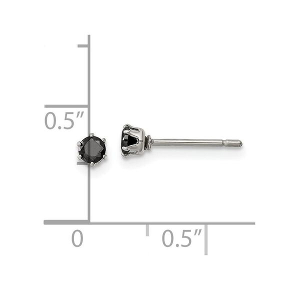 Kazi Luxury Steel Polished 3mm Black Round CZ Stud Post Earrings - Picture 5 of 5
